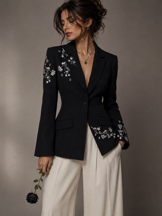 cinq a sept Jackets & Blazers - Cinq à Sept Black Gabrielle Floral Embroidered Blazer Sz 4 Quiet Luxury